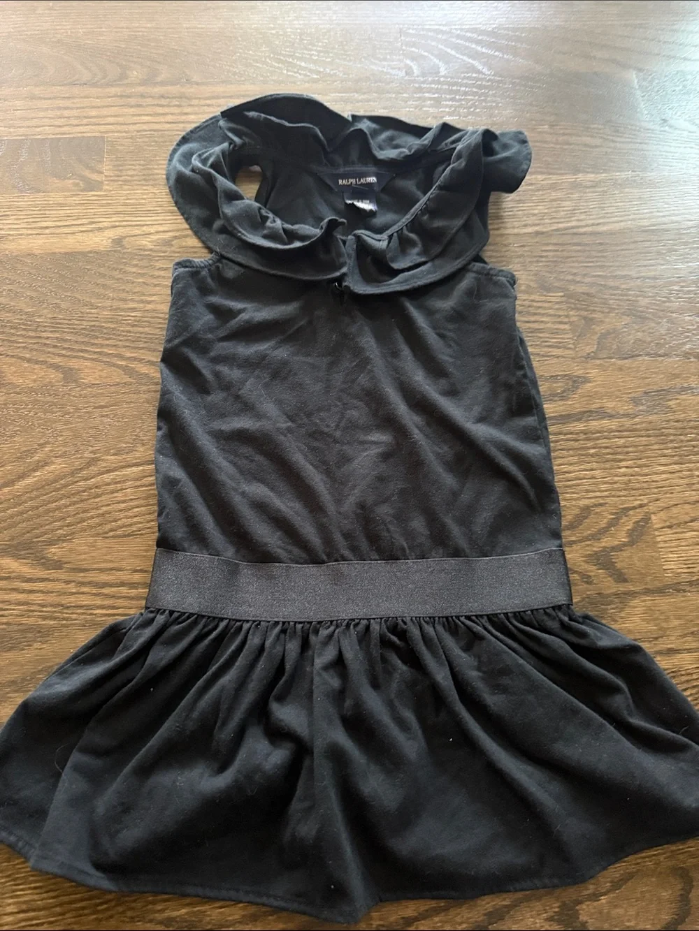 Ralph Lauren Black Sleeveless Ruffle-Neck Knit Dress
